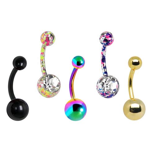 Colorful Belly Button Rings 14g Surgical Steel Body Jewelry 5pc