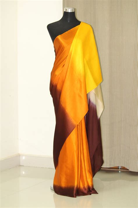 Multi Shaded Pure Silk Satin Saree Akrithi