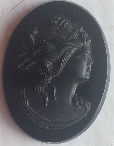 Antique Victorian Black Glass Cameo Of Woman For Pron Gem