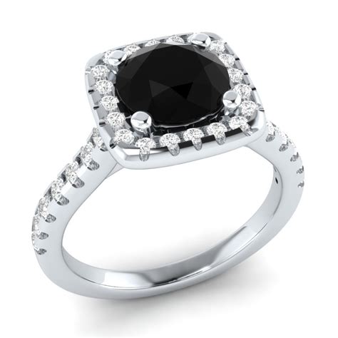 Black Spinel And Sapphire Engagement Ring 310ct Round Cut Sterling