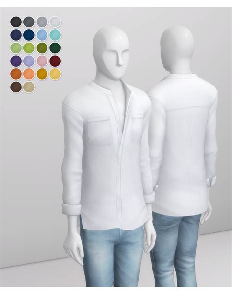 Rustys — Linen Shirt V1 Solid By Rusty 22 Color Sims 4 Men