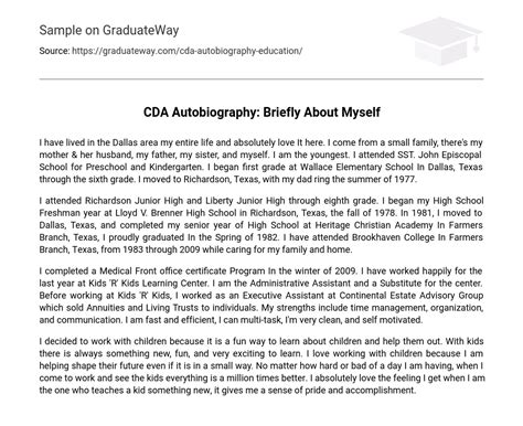 ⇉cda Autobiography Briefly About Myself Essay Example Graduateway