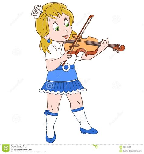 Cartoon Violinist Girl Playing Symphony Music Stock Vector