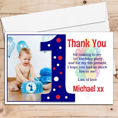 10 Personalised Boys First 1st Birthday Thank You Photo Cards N191