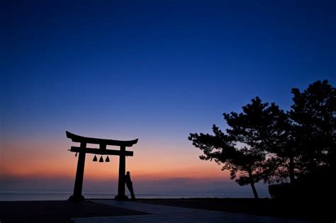 Landscape Torii Clear Sky Men Nature Japan Sea Silhouette Trees
