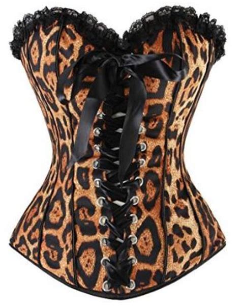 Wild Leopard Overbust Corset And Hot Bustier Sexy Women Lace Up Boned Lingerie Plus Size S 2xl