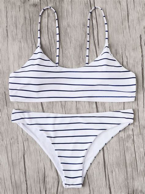 Plus Striped Bikini Set In 2020 Striped Bikini Sets Striped Bikini