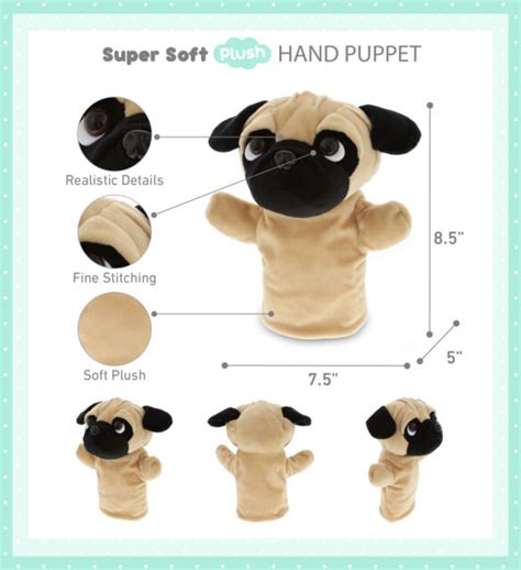 Dollibu Pug Dog Plush Hand Puppets For Kids Soft Stuffed Animal Hand