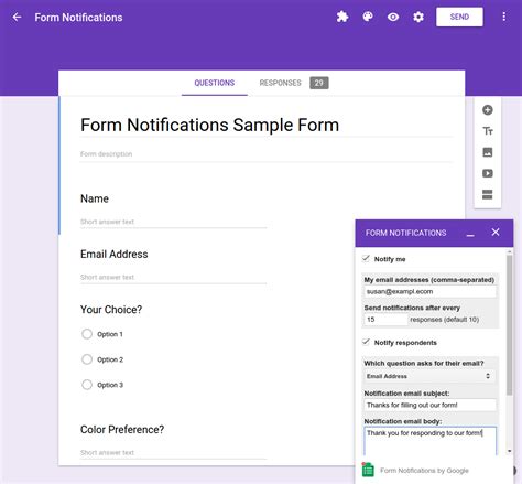 Want to send results to google docs? Quickstart: Add-on for Google Forms | Google Workspace Add-ons