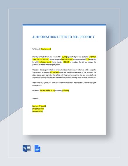 Authorization Letter For Sale Of Property