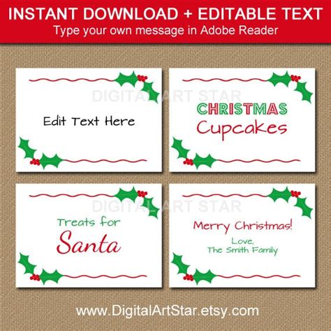 Printable Christmas Labels Tent Cards Holiday Place Cards Etsy