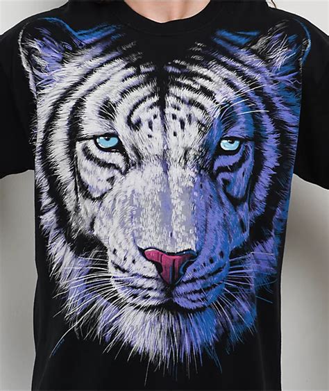 Liquid Blue White Tiger Black T Shirt