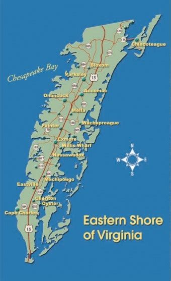 A Map Of The Eastern Shore Of Virginia