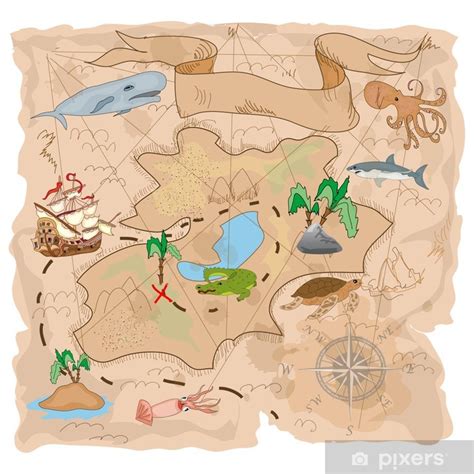 Carte au trésor abîmée est un objet de quête nécessaire pour une carte pour où ?. Poster Carte au trésor île • Pixers® - Nous vivons pour ...
