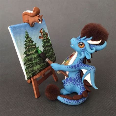 Painter Dragon Sculpture By Dragons And Beasties Cute Polymer Clay