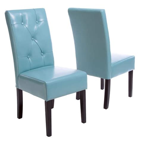 Noble House Taylor Teal Blue Bonded Leather Dining Chair Set Of 2