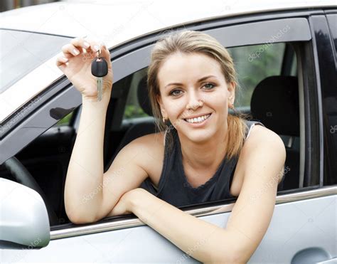 Beautiful Young Happy Woman In Car Showing The Keys Stock Image Ad