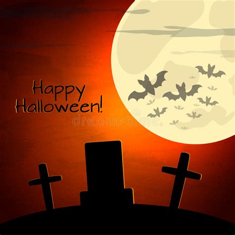 Halloween Illustration With Moon And Dark Landscape Stock Vector