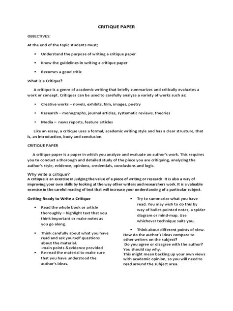 Just to give you a clear example of what you should be looking for: Critique Paper | Essays | Argument