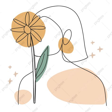 continuous one line drawing png image girl with flower one line art drawing flower drawing