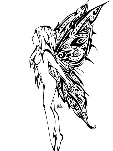 A Black And White Drawing Of A Fairy With Wings