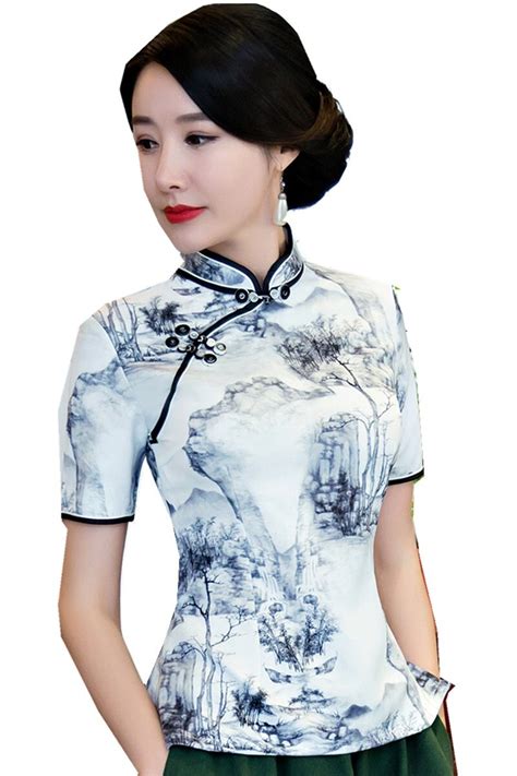 Shanghai Story Traditional Chinese Top Short Sleeve Floral Cheongsam