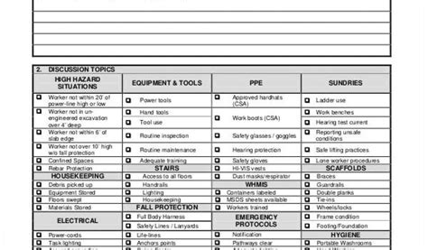 Toolbox Talks Template Safety Meeting Minutes Template 12 Free Sample