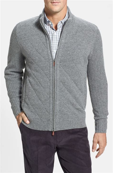 Maker And Company Traditional Fit Full Zip Quilted Merino Wool Sweater