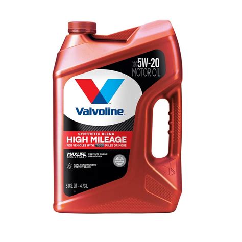 Valvoline Synthetic Blend High Mileage Engine Oil 5w 20 5 Quart
