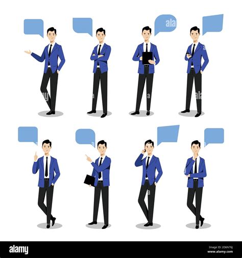 Young Businessman Set In Different Poses On White Background Vector