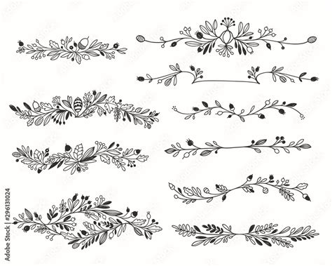 Decorative Hand Drawn Floral Dividers Vector Set Stock Vector Adobe Stock
