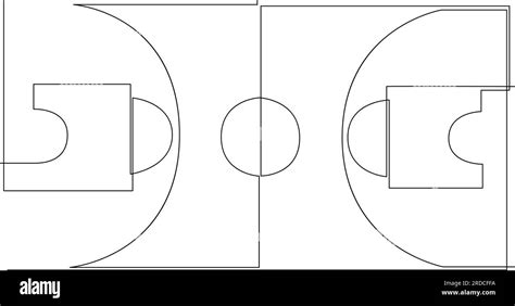 Basketball Court Floor Continuous Single Line Drawing Basketball Field