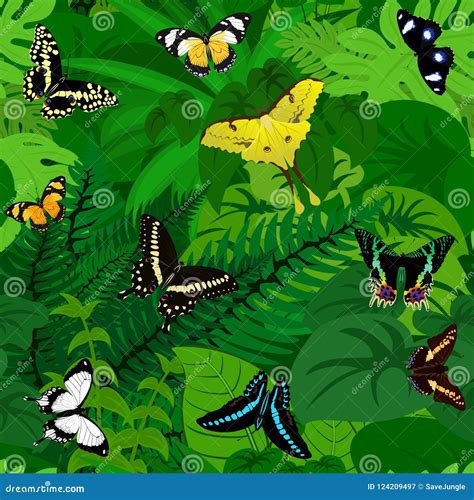 Seamless Vector African Tropical Rainforest Jungle Background With