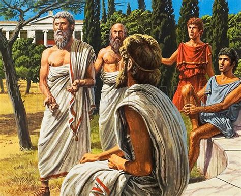 Ancient Greek Philosopher Plato Teaching His Students In The Stock