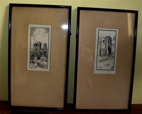 Pair Antique Pen And Ink Drawings By S N Ellis Durham Cathedral