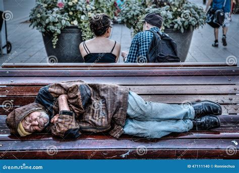 Homeless Senior Man Sleeping On Park Bench Editorial Image Image Of