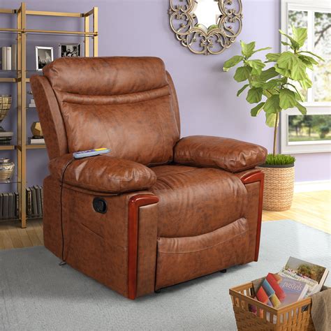 Merax Pu Leather Power Massage Recliner With Remote Control 8 Heat And Vibration Modes Brown