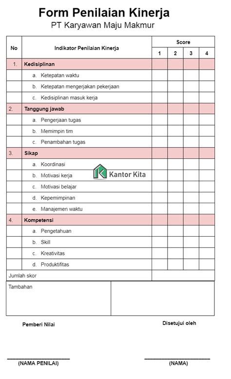 Contoh Form Penilaian Kinerja Karyawan Excel Job Rakyatnesia The Best