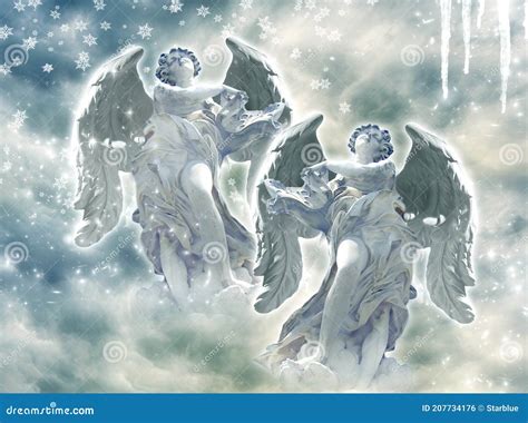 Two Gorgeous Angels Archangels With Ice And Snowflakes Like Winter