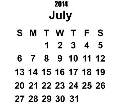 2014 Calendar July Template Free Stock Photo Public Domain Pictures