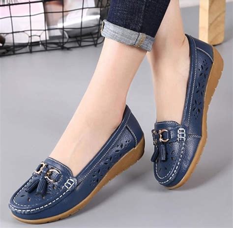 Women Flats Summer Genuine Leather Shoes With Low Heels Slip On Casual