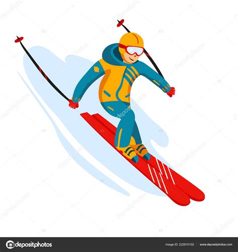 Vector Skier Cartoon Flat Style Man In The Ski Resort Winter Sport