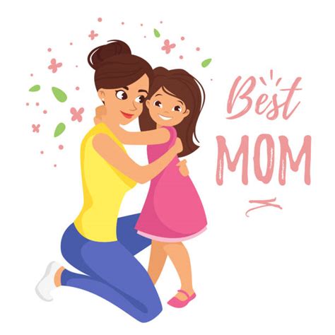 Mother Hugging Daughter Drawing Illustrations Royalty Free Vector