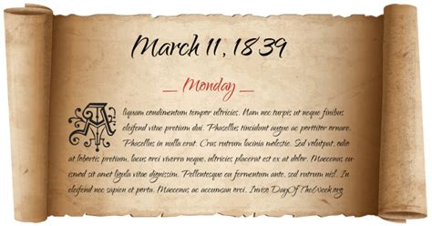 What Day Of The Week Was March 11 1839