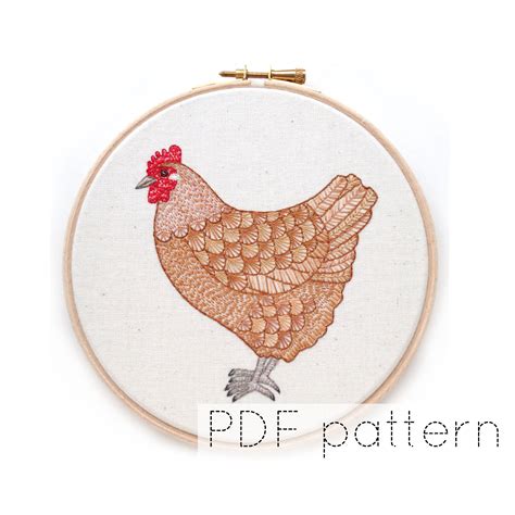 Chicken Embroidery Pattern Instant Download Hen Hand Etsy