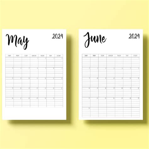 Sunday Start 2024 Lined Printable Monthly Calendar Portrait Calendar
