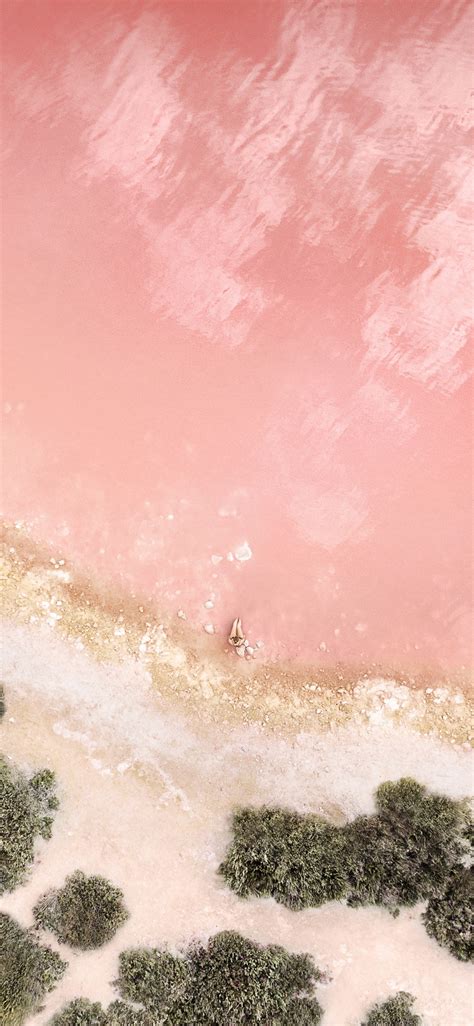 Lakeside Wallpaper 4k Pink Aerial View Peach Ios 10 Stock Nature