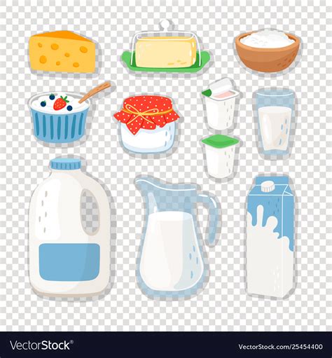 Cartoon Dairy Products On Transparent Royalty Free Vector