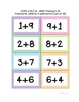 FREEBIE Math Fact Flashcards sum of 10 by Lovin' 1st Grade | TpT