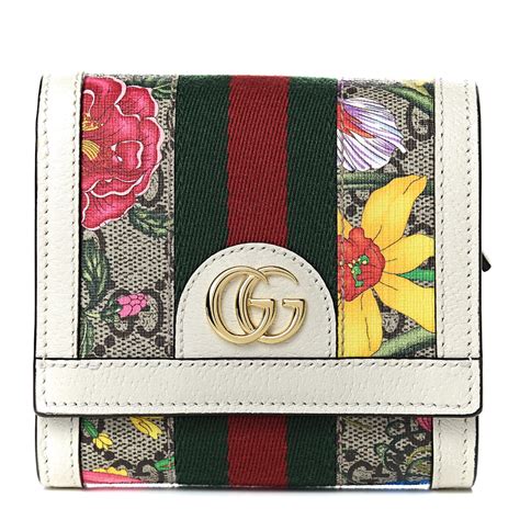 Gucci Gg Supreme Monogram Flora Web Ophidia Card Case Wallet White